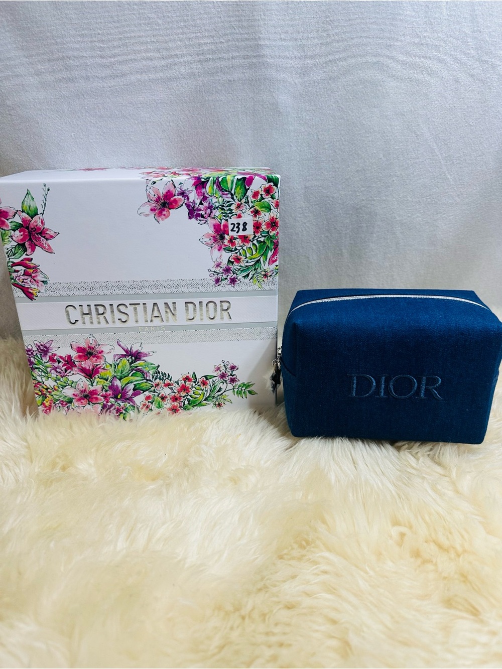 💕Dior Navy Blue Embroidered Logo Cosmetic Pouch
